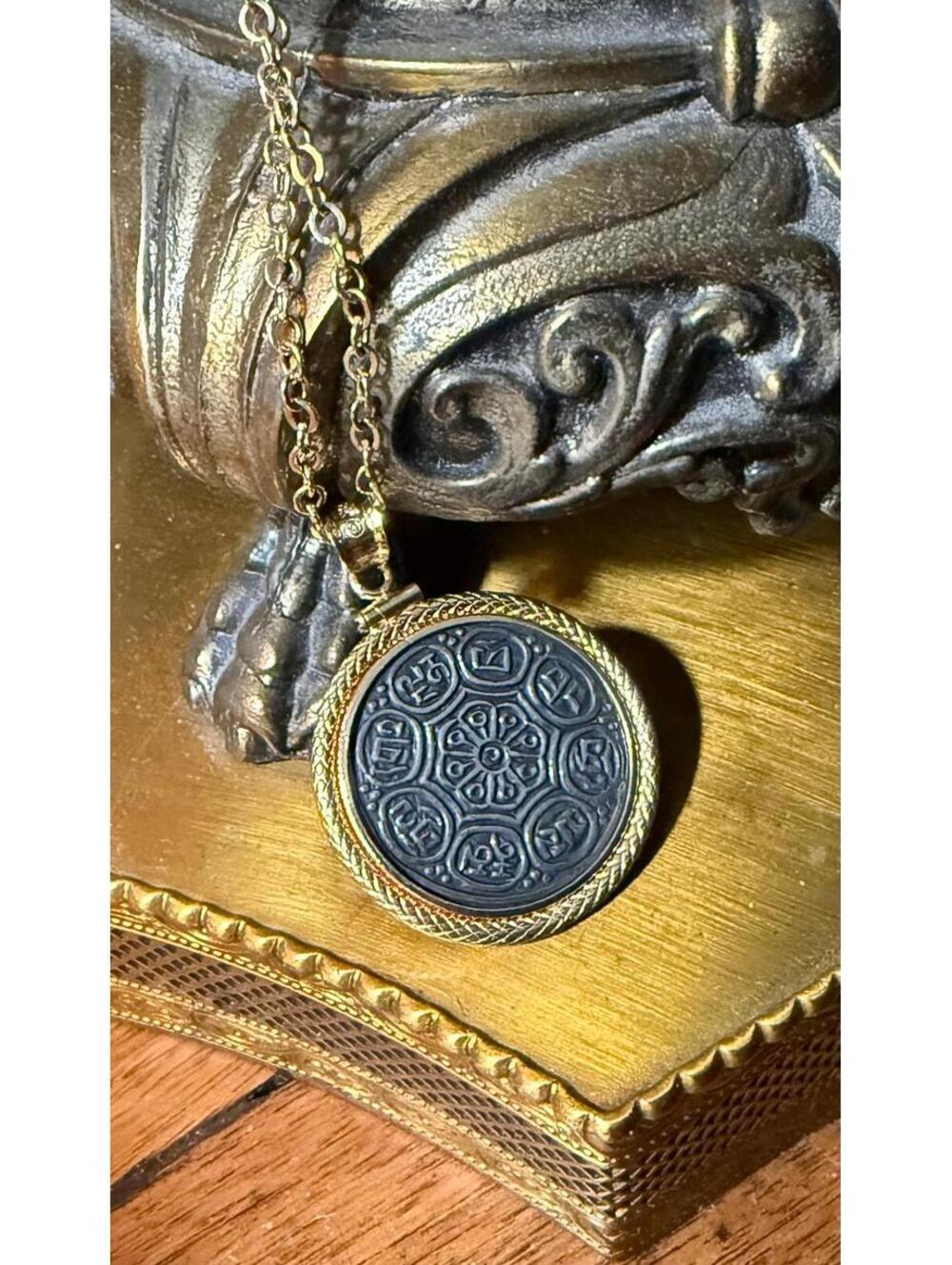 Rare Antique Tibetan Ga-den Tangka Coin in 18K Gold Bezel Frame (1850-1928)